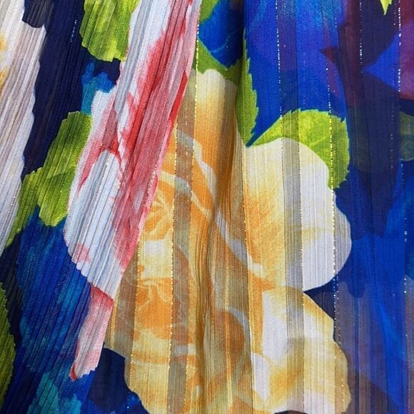 The Moon Floral Bell Sleeve Tie Neck Colorful Semi -Sheer Blouse S Blue Multi - Picture 7 of 9